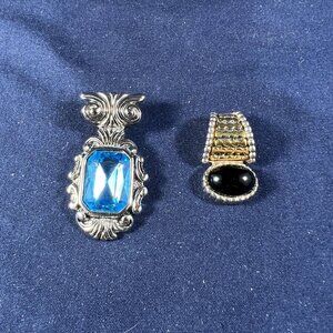 Vintage Sterling Silver Pendant Set With Blue & Black Stones Ornate Designs
